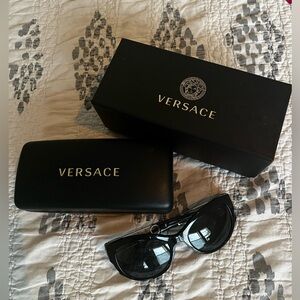 Versace women’s cat eye safety pin black gold tinted sunglasses